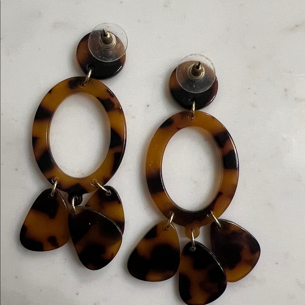 Plastic Plastic Tortoise Shell Dangle Earrings - image 3